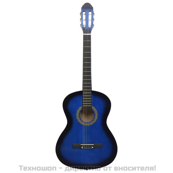 Комплект класическа китара за начинаещи от 12 части син 4/4 39"