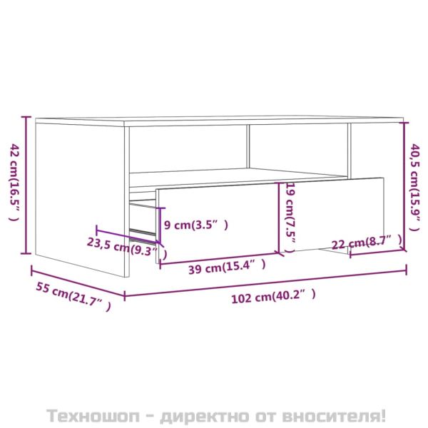 Кафе маса, черна, 102x55x42 см, инженерно дърво