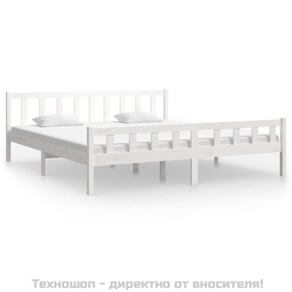 Рамка за легло, бяла, бор дърво масив, 160х200 см