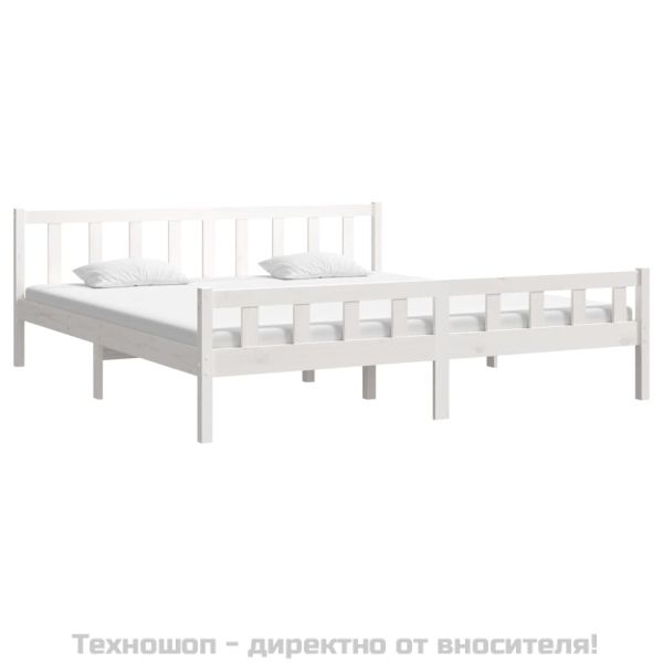 Рамка за легло, бяла, бор дърво масив, 160х200 см