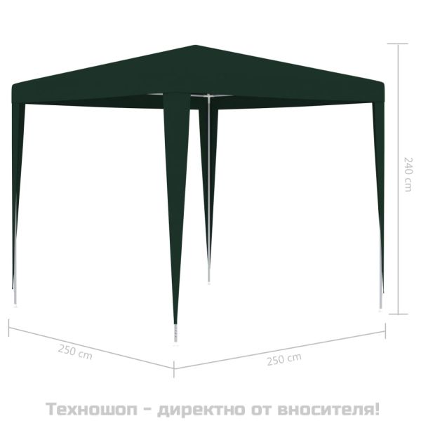 Професионална парти шатра, 2,5x2,5 м, зелена, 90 г/м²