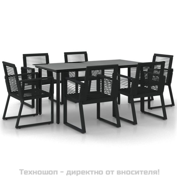 Градински трапезен комплект от 7 части, черно, PVC ратан