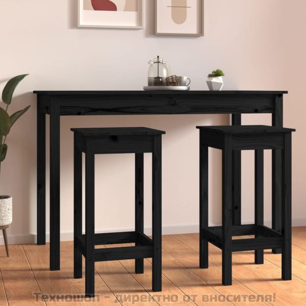 Бар столове 2 бр черни 40x40x78 см борово дърво масив