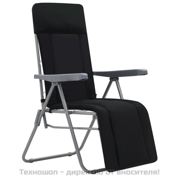 Сгъваеми градински столове с възглавници, 2 бр, черни