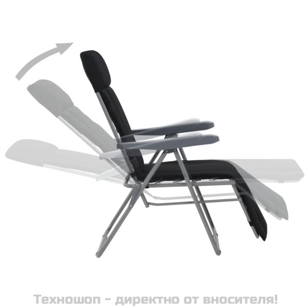 Сгъваеми градински столове с възглавници, 2 бр, черни