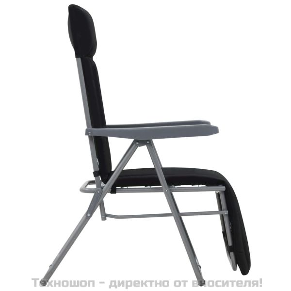 Сгъваеми градински столове с възглавници, 2 бр, черни