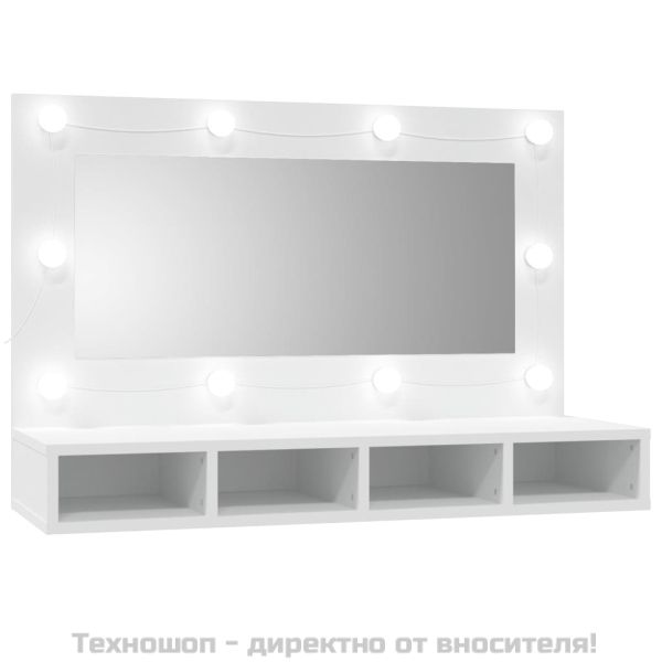 Огледален шкаф с LED, бял, 90x31,5x62 см