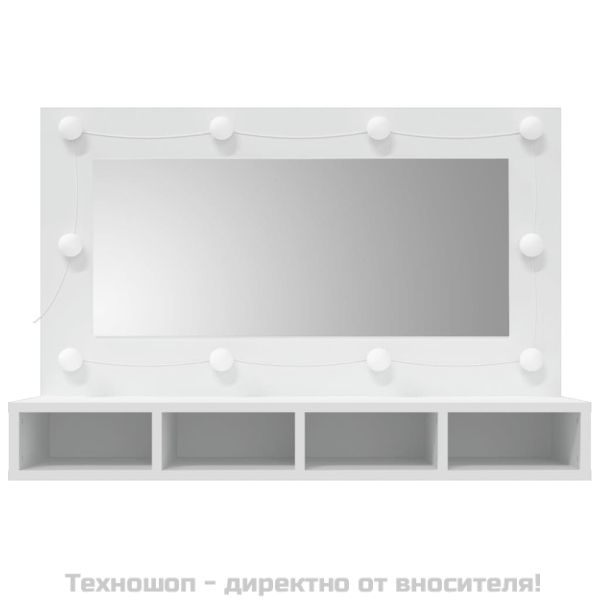 Огледален шкаф с LED, бял, 90x31,5x62 см