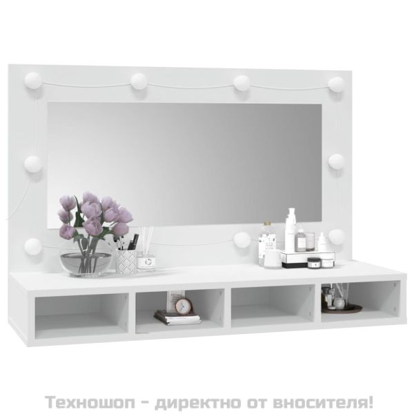 Огледален шкаф с LED, бял, 90x31,5x62 см