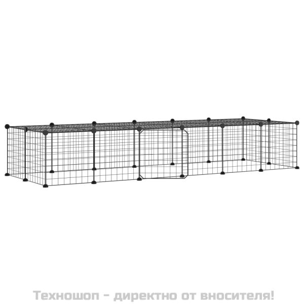 Клетка за животни с врата, 28 панела, черна, 35x35 см, стомана