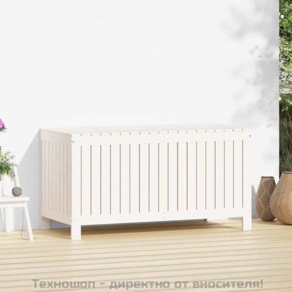 Градинска кутия за съхранение, бяла, 121x55x64 см, бор масив