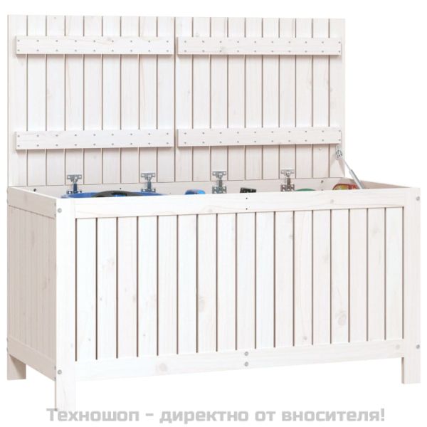 Градинска кутия за съхранение, бяла, 121x55x64 см, бор масив