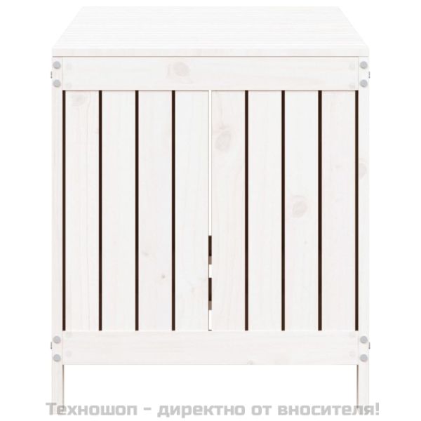 Градинска кутия за съхранение, бяла, 121x55x64 см, бор масив