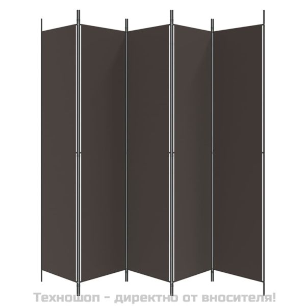 Параван за стая, 5 панела, кафяв, 250x220 см, плат
