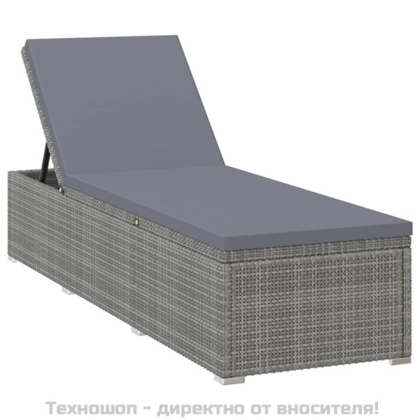 Шезлонг с шалте, полиратан, сив