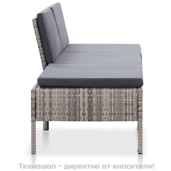 Градински комплект с възглавници, 3 части, полиратан, сив