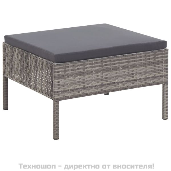 Градински комплект с възглавници, 3 части, полиратан, сив