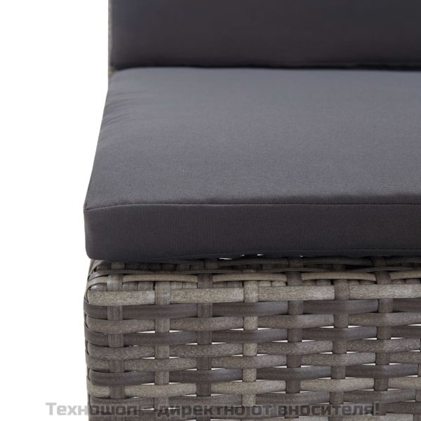 Градински комплект с възглавници, 3 части, полиратан, сив