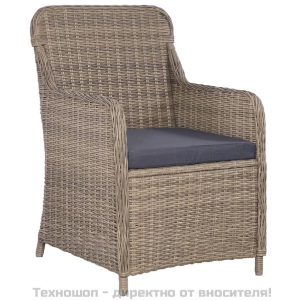 Външни столове с възглавници, 2 бр, полиратан, кафяви