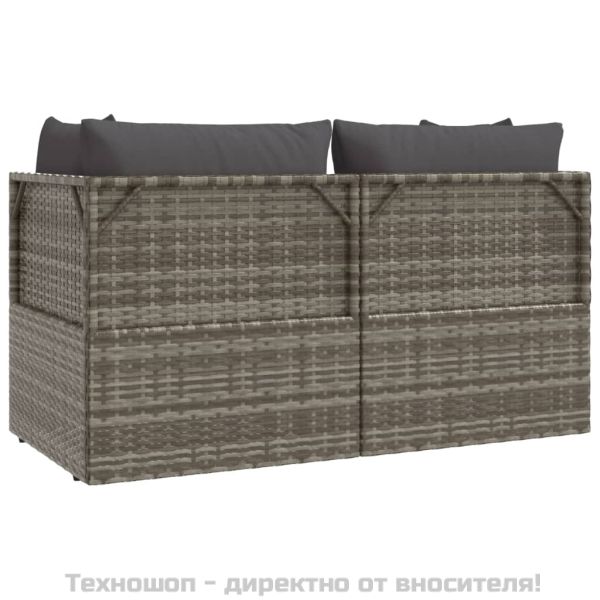 Градински лаундж комплект с възглавници 3 части сив полиратан