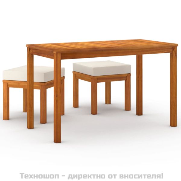 Градински трапезен комплект 3 части с възглавници акация масив