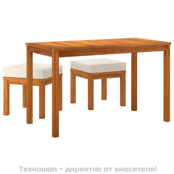 Градински трапезен комплект 3 части с възглавници акация масив