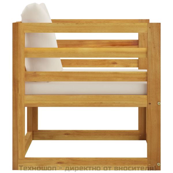 Градински стол с кремави възглавници, акациево дърво масив