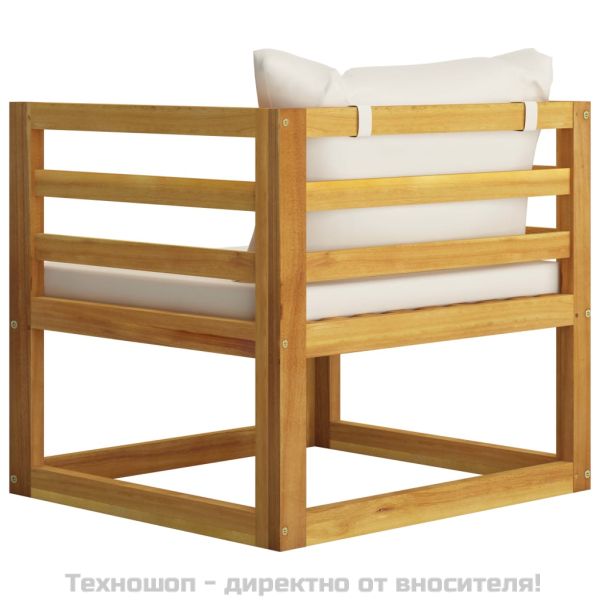 Градински стол с кремави възглавници, акациево дърво масив