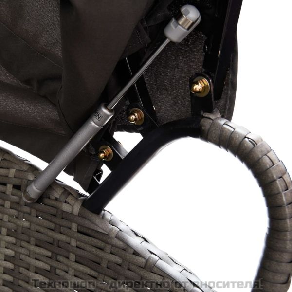 Градинско лаундж легло със сенник, полиратан, сиво