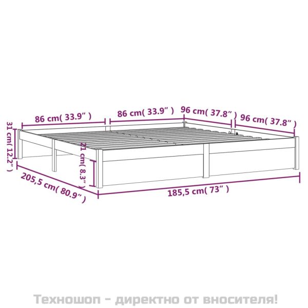 Рамка за легло, бяла, дърво масив, 180x200 cм, Super King