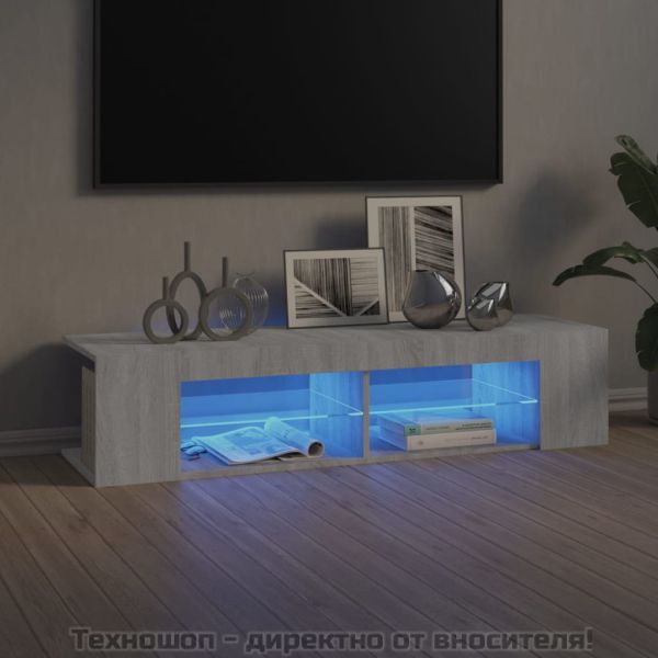 ТВ шкаф с LED осветление, сив сонома, 135x39x30 см