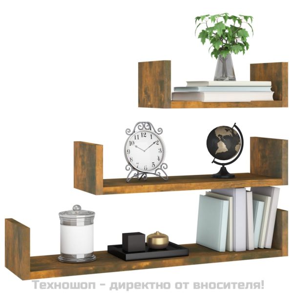 Стенни рафтове, 3 бр, опушен дъб, инженерно дърво