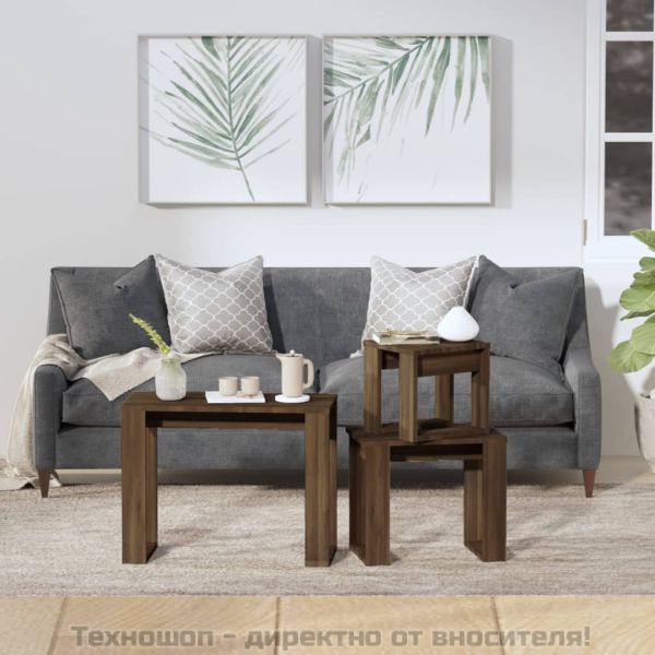 Стифиращи маси, 3 бр, кафяв дъб, инженерно дърво