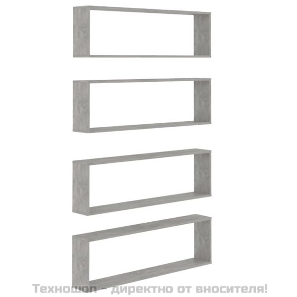 Стенни рафтове 4 бр бетонно сив 100x15x30 см инженерно дърво