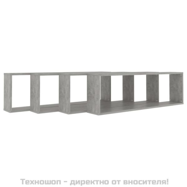 Стенни рафтове 4 бр бетонно сив 100x15x30 см инженерно дърво