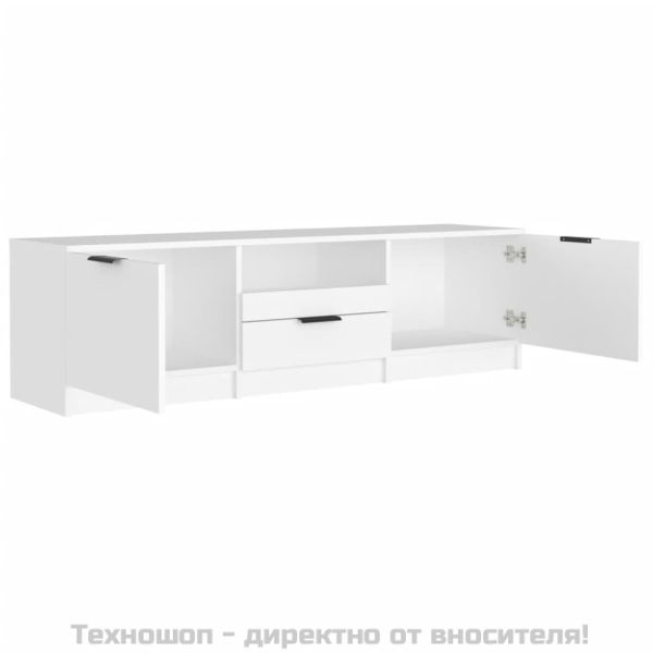 ТВ шкаф, бял, 140x35x40 см, инженерно дърво