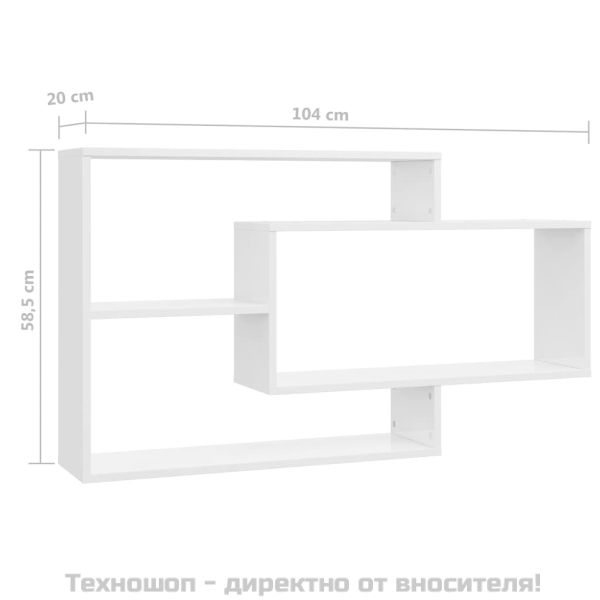 Стенни рафтове, бял гланц, 104x20x58,5 см, инженерно дърво