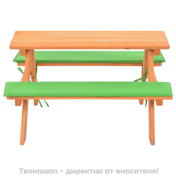 Детска маса за пикник с пейки, 89x79x50 см, ела масив
