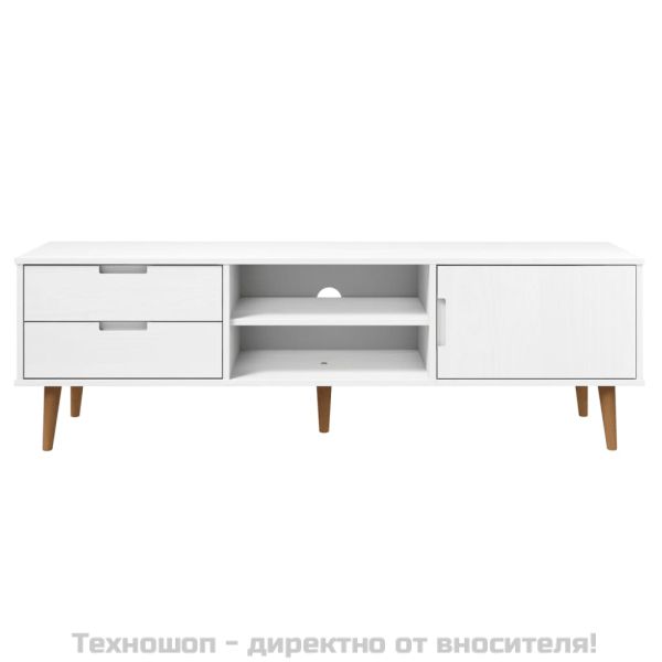 ТВ шкаф MOLDE, бял, 158x40x49 см, борово дърво масив