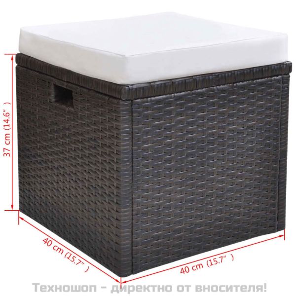 Градински комплект с възглавници, 6 части, кафяв полиратан