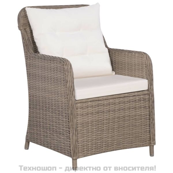 Външни столове с възглавници, 2 бр, полиратан, кафяви