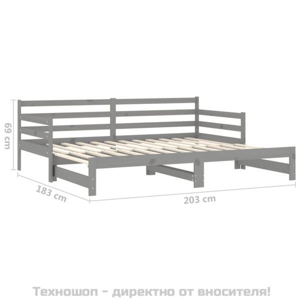 Разтегателно дневно легло, без матрак, сиво, 2x(90x200) см