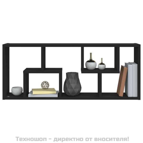 Стенен рафт, черен, 36x16x90 см, инженерно дърво
