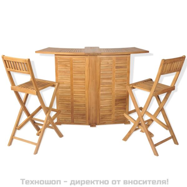 Бистро комплект със сгъваеми столове, 3 части, тик масив