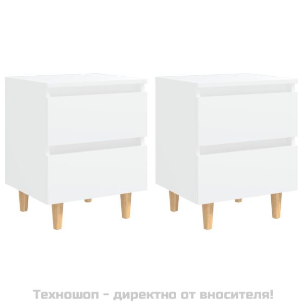 Нощни шкафчета с крака от боров масив, 2 бр, бели, 40x35x50 см