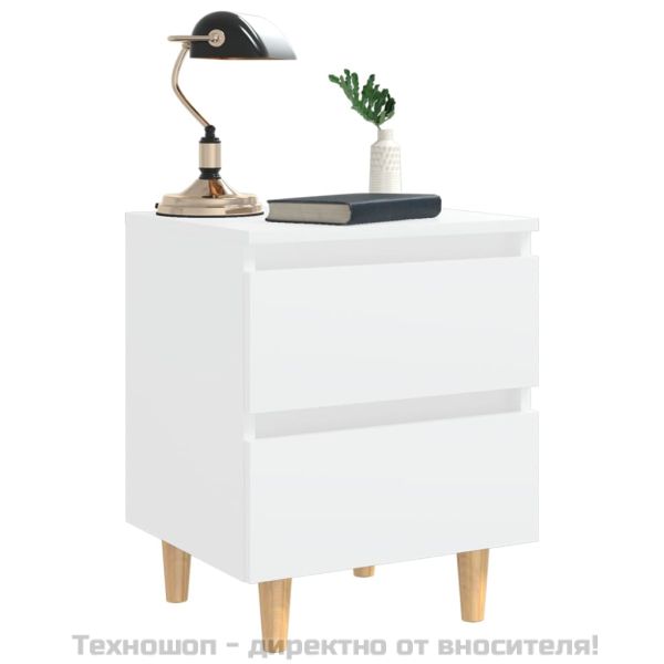 Нощни шкафчета с крака от боров масив, 2 бр, бели, 40x35x50 см