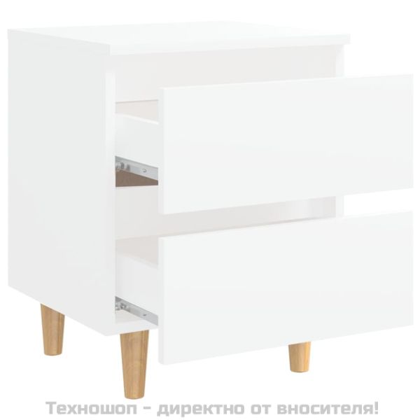 Нощни шкафчета с крака от боров масив, 2 бр, бели, 40x35x50 см