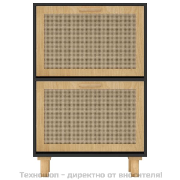 Шкаф за обувки черен 52x25x80 см инженерно дърво и ратан