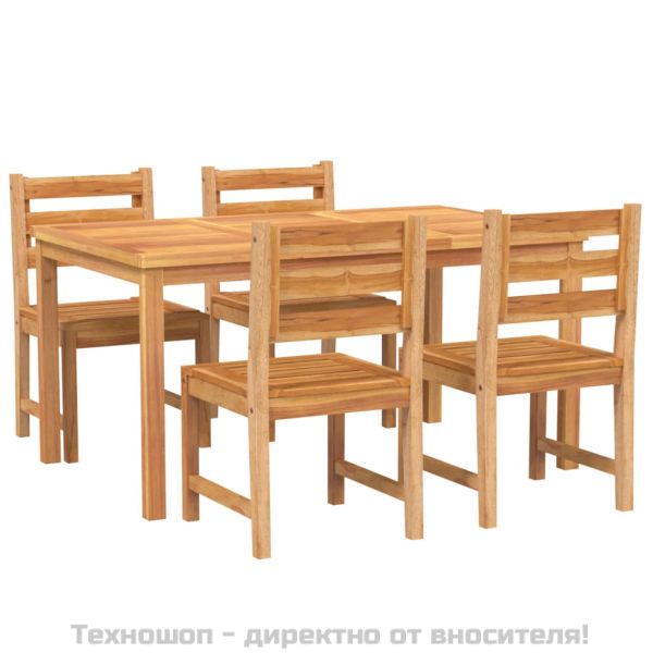 Градински трапезен комплект, 5 части, тиково дърво масив