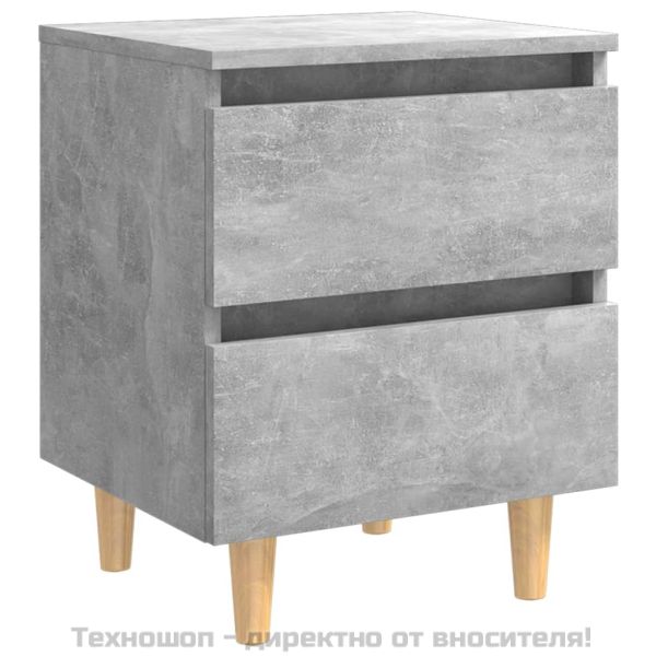 Нощно шкафче с крака от боров масив, бетонно сиво, 40x35x50 см
